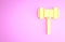 Yellow Judge gavel icon isolated on pink background. Gavel for adjudication of sentences and bills, court, justice