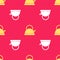 Yellow Kettle with handle icon isolated seamless pattern on red background. Teapot icon. Vector