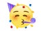 Yellow kissing mouth icon with red cheek face, party hat, confetti