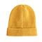 Yellow knitted hat, modern, light, casual style, isolated on a white