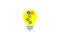Yellow lamp bulb with 5 multicolored gears cog wheels  rotating inside, turns on and off, simple flat icon. Animated idea,