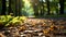 Yellow leaf falling in autumn forest, vibrant colors generated by AI