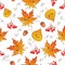 Yellow leaves pattern. Seamless pattern. Cute drawings of autumn leaves. Autumn pattern. Children's pattern with