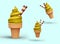 Yellow lemon ice cream in waffle cone. Cold dessert with citrus taste and aroma