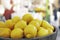 Yellow lemons included in a wooden basket Is the famous fruit of Fukuoka City.Japan.shallow focus effect