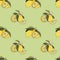 Yellow lemons with piece seamless doodle organic citrus summer fruits vector  pattern on green background