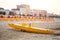 Yellow lifeguard boat on beach