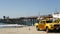 Yellow lifeguard car, beach near Los Angeles. Rescue Toyota pick up truck, lifesavers California USA