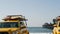 Yellow lifeguard car, ocean beach California USA. Rescue pick up truck, lifesavers vehicle.