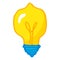yellow light bulb icon. A hand-drawn isolated cartoon-style element made of a bright round irregular shaped light bulb