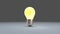 Yellow light bulb icon isolated on gray background 3D render. transparent glass light bulb.
