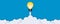 Yellow light bulb rising up like rocket with white cloud on a blue background, Ideas inspiration concepts.