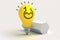 Yellow light bulb with smiley face on white background