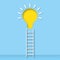 Yellow light bulb with stair on pastel blue wall background. Ideas inspiration concepts of business finance or goal to success.