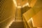 Yellow lighting design decoration wooden staircase.