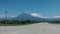 Yellow lines are drawn on the runway of the airfield.