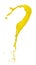 Yellow liquid flying explosion, pigment corn banana juice fresh float pour in mid air. Yellow paint color splash spill drop