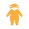 Yellow long-sleeve hooded jumpsuit. Flat style romper with hood. Baby clothing.