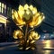 Yellow lotus flower in the city at night. 3D rendering Generative AI
