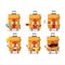 Yellow lugage cartoon character with various types of business emoticons