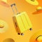 Yellow Luggage Between Hats Travel Concept Background 3D Rendering