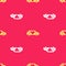 Yellow Luxury limousine car icon isolated seamless pattern on red background. For world premiere celebrities and guests