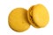 Yellow macaroon isolated on white background without a shadow closeup. Top view. Flat lay