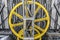 Yellow machinery wheel