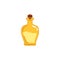 Yellow magic potion bottle, cartoon flask half full of mystery liquid