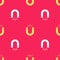 Yellow Magnet icon isolated seamless pattern on red background. Horseshoe magnet, magnetism, magnetize, attraction