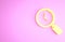 Yellow Magnifying glass with clock icon isolated on pink background. Minimalism concept. 3d illustration 3D render