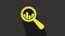 Yellow Magnifying glass and data analysis icon isolated on grey background. 4K Video motion graphic animation