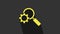 Yellow Magnifying glass and gear icon isolated on grey background. Search gear tool. Business analysis symbol. 4K Video