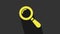 Yellow Magnifying glass icon isolated on grey background. Search, focus, zoom, business symbol. 4K Video motion graphic
