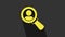 Yellow Magnifying glass for search a people icon isolated on grey background. Recruitment or selection concept. Search