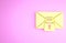 Yellow Mail message lock password icon isolated on pink background. Envelope with padlock. Private, security, secure