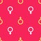 Yellow Male gender symbol icon isolated seamless pattern on red background. Vector