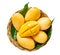 Yellow mango Beautiful skin In the basket In white background