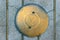 Yellow manhole cover or pipe cap on the footpath,abstract wallpaper