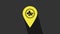 Yellow Map pointer with veterinary medicine hospital, clinic or pet shop for animals icon isolated on grey background