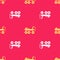 Yellow Mars rover icon isolated seamless pattern on red background. Space rover. Moonwalker sign. Apparatus for studying