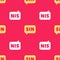 Yellow Mathematics function sine icon isolated seamless pattern on red background. Vector Illustration
