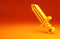 Yellow Medieval sword icon isolated on orange background. Medieval weapon. Minimalism concept. 3d illustration 3D render