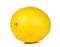 Yellow melon full ball with Brown paper label on white background.
