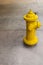 Yellow metal fire hydrant on concrete pavement in Miami