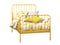 Yellow metal frame single children\\\'s bed with colorful linen. 3d render