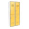 Yellow metal lockers with open door. Two level compartment