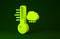 Yellow Meteorology thermometer measuring icon isolated on green background. Thermometer equipment showing hot or cold