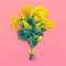 Yellow Mimosa bouquet on pink background