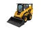 Yellow mini loader with small bucket 3d render on white background with shadow